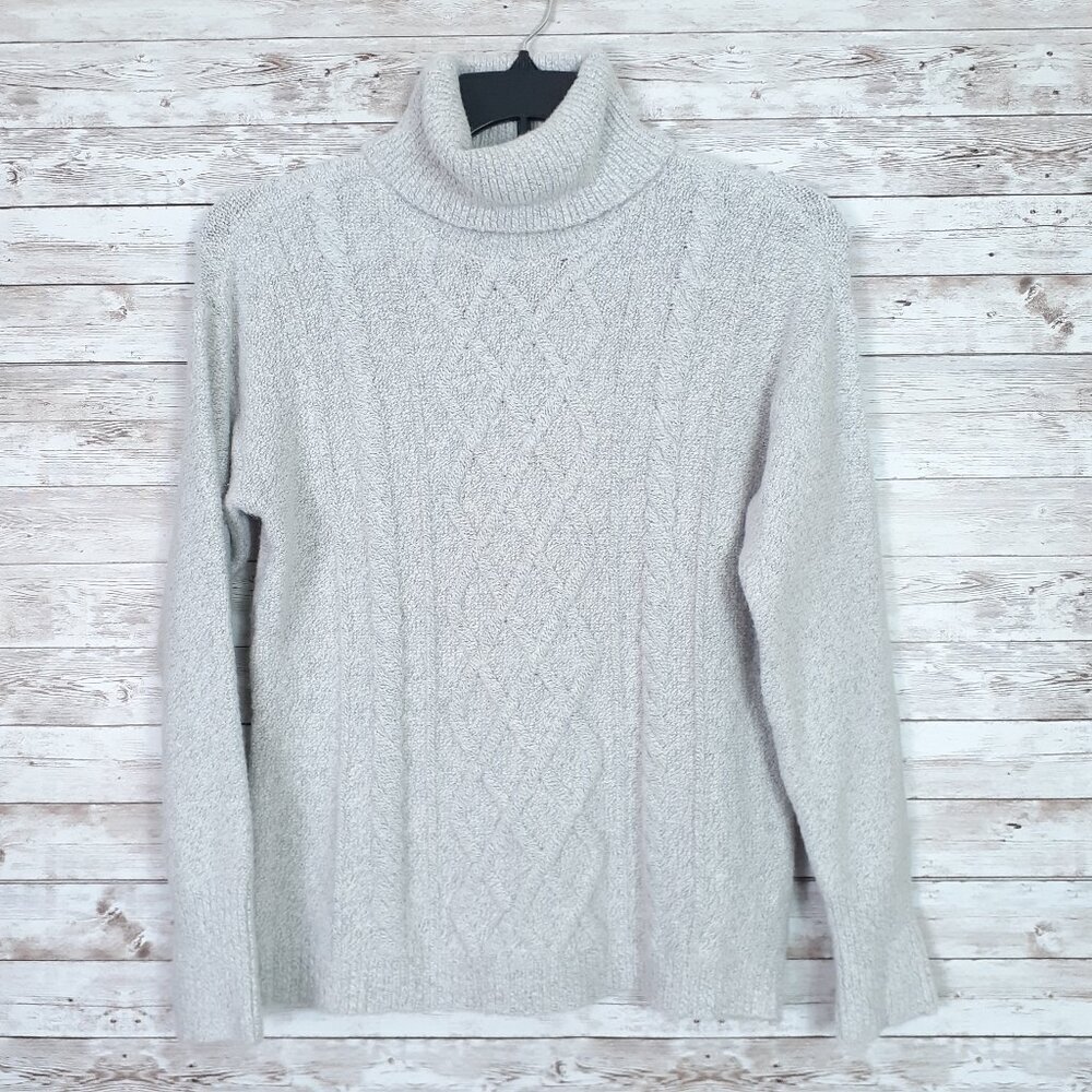 Ellen Tracy Womens Cable Knit Sweater S Turtleneck Long Sleeve Gray Heather 877